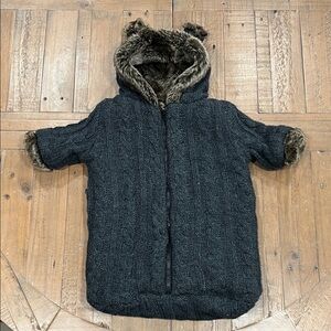 Restoration hardware charcoal knit faux fur bunting bag snowsuit 0-3 months
